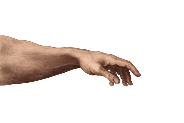 Left classical sculpture hand reaching toward the contact section