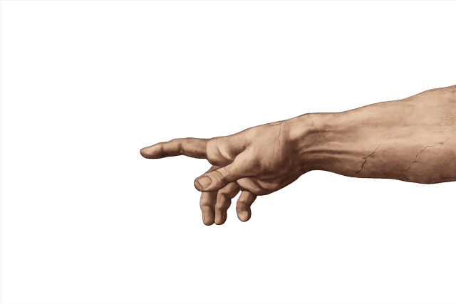 Right classical sculpture hand reaching toward the contact section